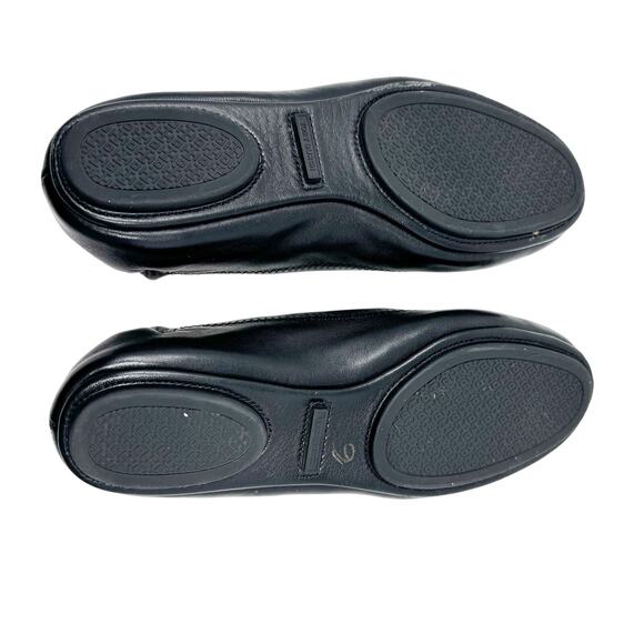 Tory Burch Minnie Travel Flats Black Leather Tonal Logo Ballet Shoes Size 7 - Picture 6 of 9